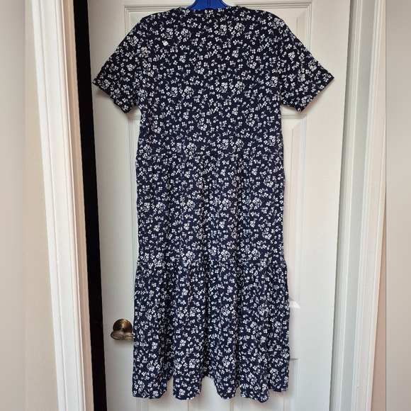 J. Crew 100% Cotton Navy Floral V-Neck Tiered Midi Dress Size Large, New W Tags - Picture 9 of 12
